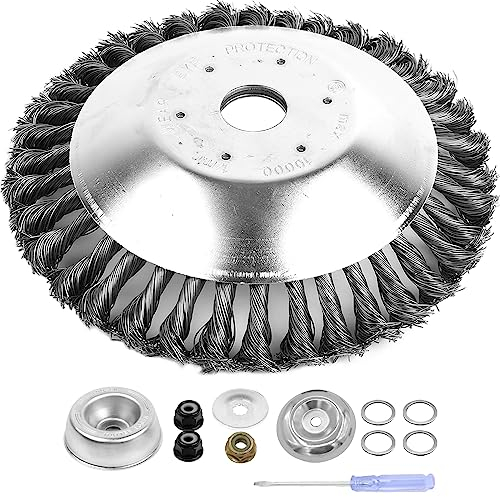 AR-PRO 20,3 cm rotierende Stahldrahtbürste mit Universal-Adapter-Kit – runde Stahldrahtbürste, kompatibel mit Husqvarna, Stihl, Oregon und Hitachi Trimmern mit geradem Schaft
