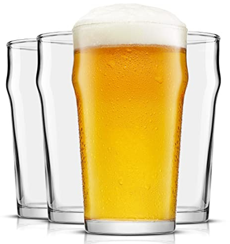 JoyJolt Grant 19oz Beer Pint Glasses Set of 4. Large Beer Pint Glass Capacity in a Traditional Pub Drinking Glasses Design. Oversized Beer Glasses Set for Guinness, Stout, and Big Craft Beer Glasses