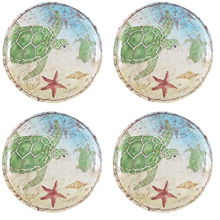 UP Sealife Turtle - Piatti da portata in melamina, resistenti e resistenti, 15,5 cm, piatti antipasti, piatti da dessert, set da 4