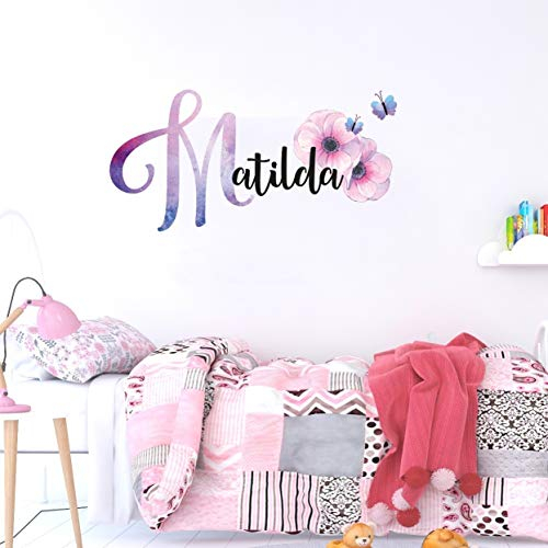 tjapalo®v25 Mädchen Wandtattoo mit Namen personalisiert Wandtattoo Name mädchen wandtattoo kinderzimmer mädchen Blumen Initiale