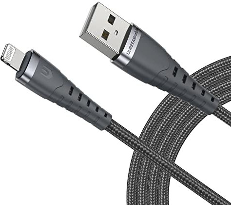 UNBREAKcable iPhone Charger Cable - [Apple MFi Certified] Nylon Braided C89 Apple Charger Cable Lightning Charging Lead for iPhone 14 13 12 11 Pro Max XR XS X 8 7 6s 6 Plus SE 2022 iPad iPod-1M