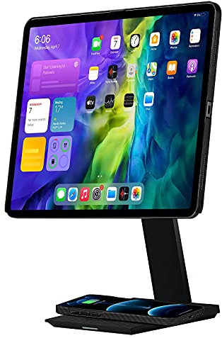 PITAKA Magnetic iPad Stand for Tablet, iPad Pro and iPad Air, Adjustable Tablet Stand Holder and Phone Stand Holder with 15W Wireless Charging Base for Smartphone and Earbuds[MagEZ Stand], Black