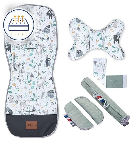 Atmungsaktive Sitzauflage Kinderwagen, Sitzauflage Buggy Sommer - Kinderwagen Zubehör - Universal - Kinderwagen Einlage mit Anti-Schock-Kissen, buggy einlage sommer – Bambi Forest