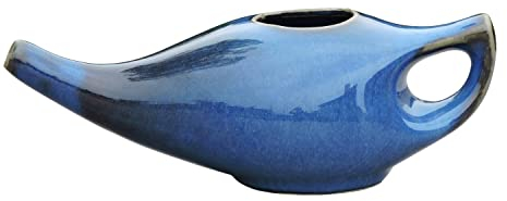AncientImpex Porzellan-Keramik-Neti-Topf für die Nasenreinigung mit 05 Beuteln Neti-Salz und Anleitung (evtl. nicht in deutscher Sprache), elegante blaue Farbverlaufsfarbe