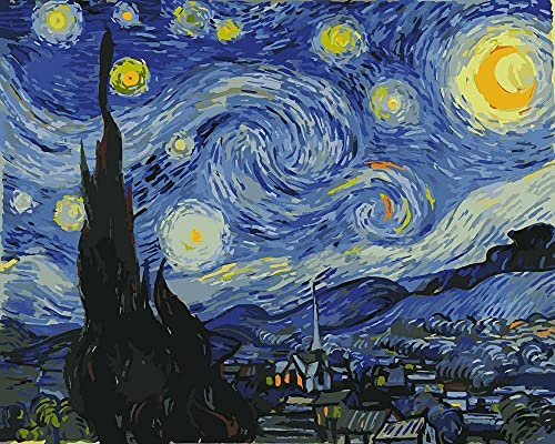 Artnapi Malen nach Zahlen Erwachsene mit Rahmen | DIY Handgemalt | Van Gogh Sternennacht | Kit für Anfänger und Erwachsene | Set inklusive Acrylfarben & Pinsel | 40x50cm Leinwand | Ideal als Geschenk