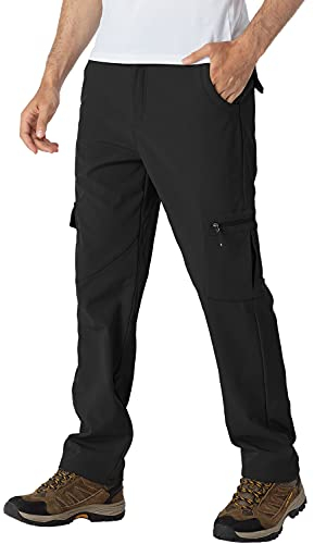 donhobo Men's Waterproof Trousers,Winter Walking Softshell Fleece Lined Outdoor Warm Hiking Climbing Camping Snow Ski Pants with Multi-Pockets Black 34
