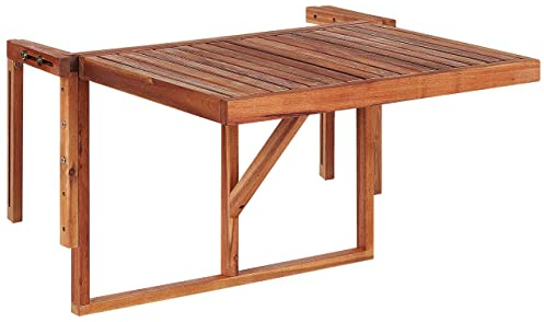 Mesa Colgante para balcón Madera Oscura de Acacia 60 x 55 cm Plegable barandilla para Exterior Udine