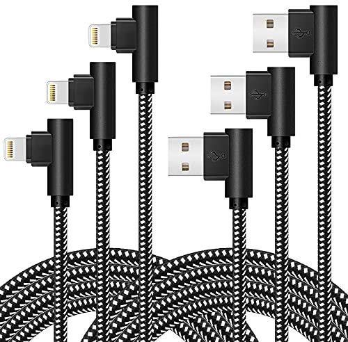 OCEEK iPhone Charger [MFi Certified] 3 Pack (3/6/10FT) Nylon Braided Lightning Cable Right Angle Fast Charging Cords Compatible with iPhone 14/13/12/11/ Xs/XS Max/XR/X/8/8 Plus/7/7 Plus iPad iPod