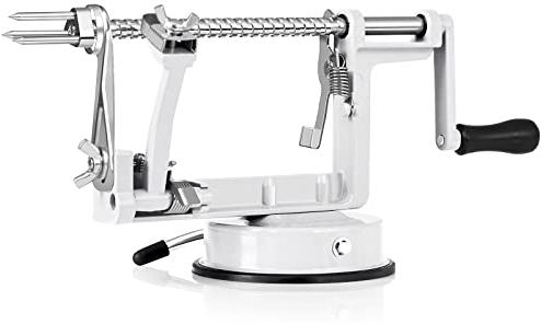 Sbucciatore per mele, a lunga durata, in lega di magnesio cromato, con lame in acciaio inox e potente base a ventosa, per mele e patate (bianco)