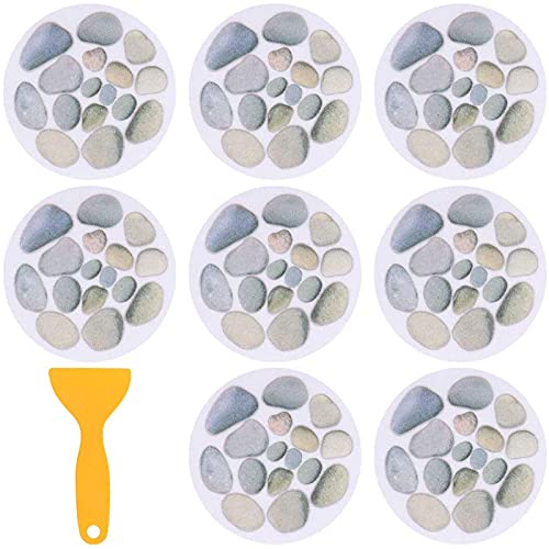8 Pcs Badewannen Aufkleber Rund Selbstklebende, Antirutsch Sticker Durchmesser 15cm Steinmuster, Badewanne Badezimmer Bad Boden Aufkleber mit Schaber Werkzeug