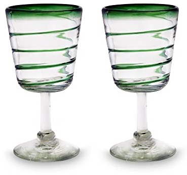 mitienda mit Liebe gemacht Cocktailgläser 2er Set mundgeblasen 500ml grüne Spirale Longdrink Eisbecher Cocktailgläser