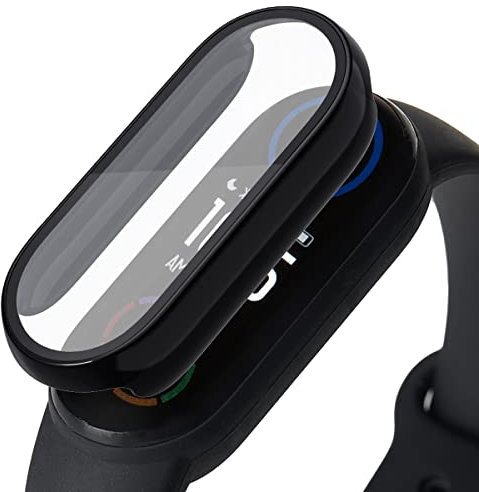 Acadeny Funda con protector de pantalla de vidrio templado compatible con XIAOMi Band 6/5/4, dureza 9H 360°, protección ultrafina, carcasa de PC, negro, Mi band-negro-x529