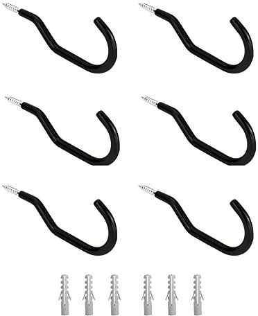 QWORK Lot de 6 Crochets de rangement, Crochets de Vélo Stockage Crochets Set, pour support mural/de plafond, Noir