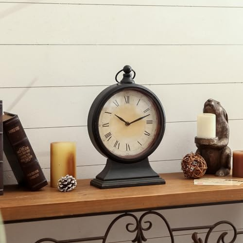 NIKKY HOME Vintage Kamin-Tischuhr, leise, Nicht tickend, batteriebetrieben, Schreibtischregal, Metall-Uhr für Wohnzimmer-Dekoration, Schwarz