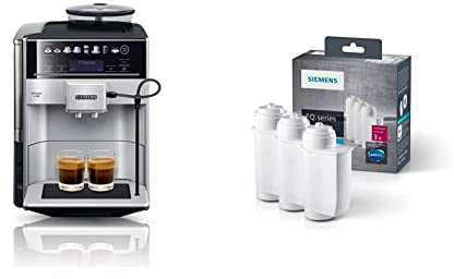 Siemens EQ.6 plus s300 Kaffeevollautomat TE653501DE, Speicherung Profile, 1.500 Watt, silber & TZ70033A Brita Intenza Wasserfilter, reduziert Kalkgehalt im Wasser, 3 Stück, weiß