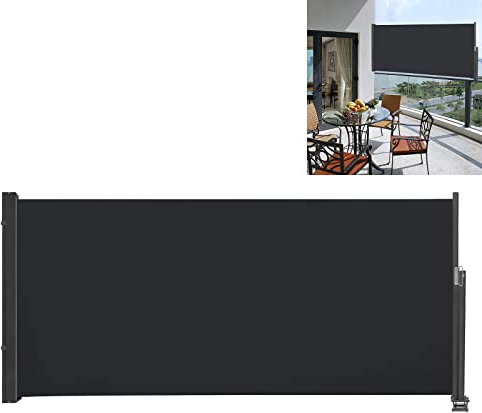 AufuN Seitenmarkise Ausziehbar Markise 120 x 300 cm Sonnenschutz aus Polyester Sichtschutz Windschutz für Garten Balkon & Terrasse, Seitenrollo mit Wandhalterung, Anthrazit