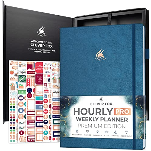 Clever Fox Stundenplaner PRO Premium – undatierter Terminplaner mit täglichen Zeitschlitzen – persönliches Organizer-Notizbuch für Zeitmanagement – Wochen- und Monats-Journal, A4-Größe (Mystic Blue)