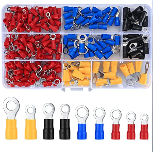 QOOSIKICC 200 Pezzi Connettori Occhiello, 1,25-6,0 mm² Connettori Terminali ad Anello Isolati, Connettori Capicorda Elettrici, Capicorda Elettrici Crimpare