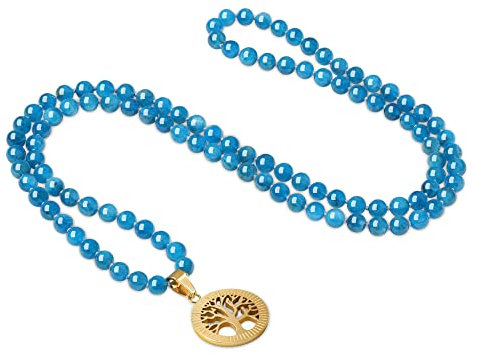 COAI Geschenkideen Unisex Verknotete 108 Mala Kette Meditationskette Gebetskette aus Apatit mit Lebensbaum Charm