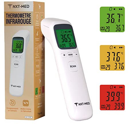 NXT-MED Thermomètre frontal infrarouge sans contact, Thermometre Médical Multifonction mode Corps et Surface, Thermomètres pour Bebe et Adultes avec Alerte Fièvre Visuel, Thermomètre simple et rapide…