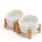 SPUNKYJUNKY Inclinaison 15° Gamelle en Céramique pour Chiens Double Bol avec Support en Bambou Plate ou Inclinée Idéale pour Chiens et Chats à Faces Plates Petits et Moyens 850ml Blanc