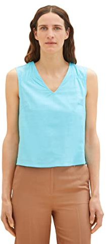 TOM TAILOR Damen 1036702 Leinen Blusen Top, 26007-Teal Radiance, 36