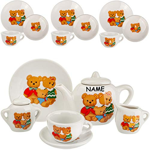 alles-meine.de GmbH 17 TLG. großes Set Puppengeschirr/Kaffeeservice & Teeservice - Teddybär - Tiere - inkl. Name - Geschirr Porzellan/Keramik - Porzellangeschirr - Kinderkü..