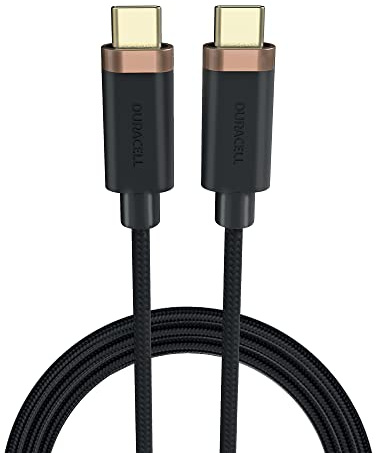 Duracell 1m Black Super Fast USB-C to USB-C Toughened Braided Cable - Compatible with most devices that have a USB-C port