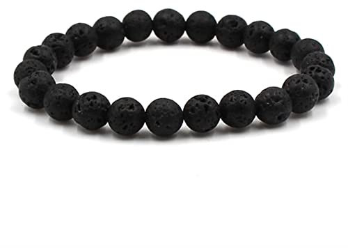Lavaperlen Armband Damen, Armbänder Damen Schwarz Einfache 8mm Perlen Perlenarmbänder Edelstein Armband 19cmx8mm
