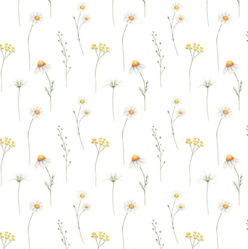 Melody Jane Dolls House White & Yellow Daisy Floral Flower Pattern Miniature Print Wallpaper