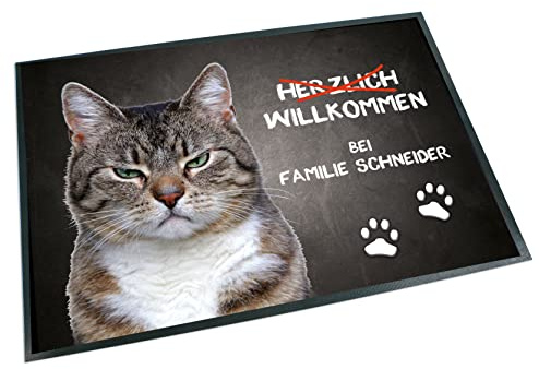 Unikatolo Fußmatte Miezepeter mit Namen personalisiert, Fußabtreter, Vorleger, Schmutzfangmatte Flur, Teppich, Geschenkidee Hochzeit, Richtfest, Einzug, Jubiläum, Betriebsjubiläum (50 x 35 cm)