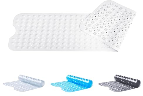 Oxford Homeware Shower Bath Mat Non Slip Anti Mould - White 70x38 cm Shower Mat for Bathtub and Bathroom with Drain Holes and Strong Suction Cups Machine Washable Bath Mats