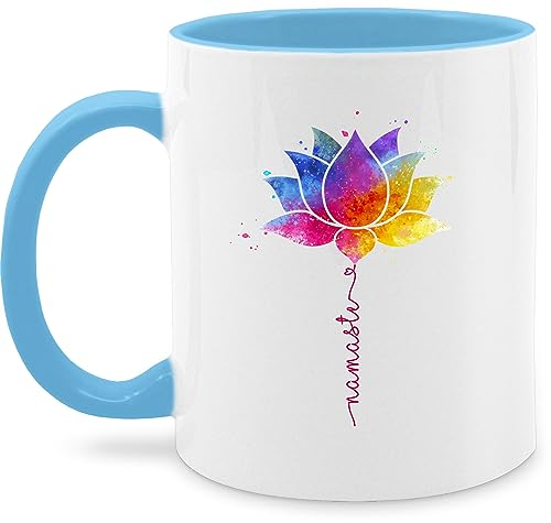 Tasse Tassen 325ml - Namaste Lotusblüte I Meditation I Yoga I Mandala Spirit - 325 ml - Hellblau - yoga-tasse yoga+tasse joga lotus cup meditations geschenke fans wellness motivtasse für