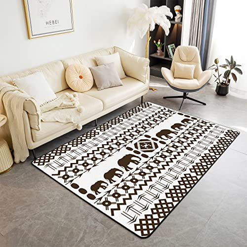 Braun Afrika Teppich 150x200 Tribe Elefant Teppich Nicht Verschütten für Zuhause Geometrische Streifen Boho Raum Runner Teppich für Jungen Mädchen Erwachsene Schlafzimmer Wohnzimmer