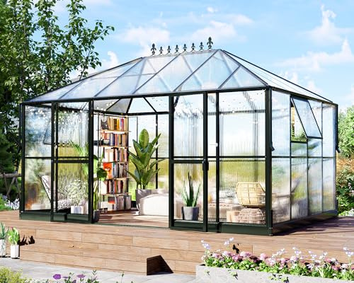 HOWE 14x9.5x9 FT Polycarbonate Greenhouse for Outdoors, Pavilion Style