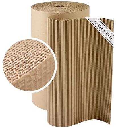 Rouleau de Carton Ondulé 70 cm x 10 m | Emballage de Protection Résistant | Parfait pour les Expéditions, Bricollage, Artisanat, DIY | Matériau d'Emballage et de Calage