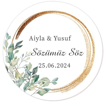 50x Sözümüz Söz Aufkleber PERSONALISIERT Ihr Text Hochzeitssticker 40mm für Türkische Hochzeit Gastgeschenke Etiketten - Rd 670 (04 Bäume)