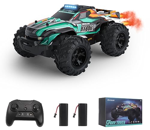 Rhybor Ferngesteuertes Auto RGB RC Auto Monster Truck 1:18 Maßstab 20 km/h Fernbedienung Auto mit Sprühnebel Dampf RGB-Beleuchtung, 2,4 GHz RC Auto Spielzeug für Kinder ab 3 4 5 6 8 Jahre
