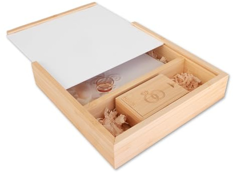 Pendrive USB-Stick, 64 GB + Bambusbox, Fotos, USB 3.0, 64 GB, Holz, USB 64 GB, Hochzeit, externer Speicher, Glas, Geschenk, personalisierbarer USB-Stick
