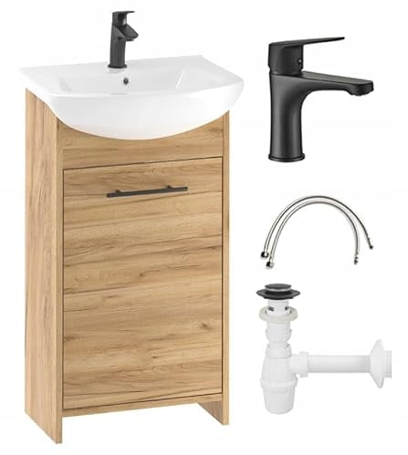 .Deftrans waschbecken mit unterschrank 46,5 x 24,5 x 84 cm -waschtisch mit unterschrank Eiche, gäste wc waschbecken mit unterschrank und Waschtischarmatur 45 cm