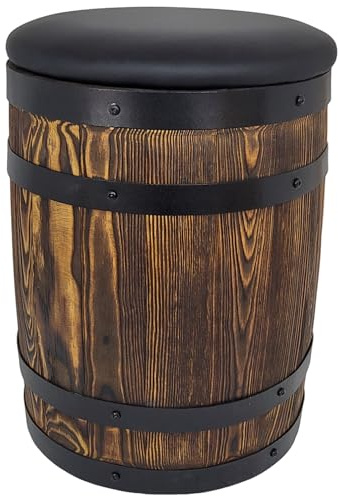 Barrel pouffe gebürstetes Holz 45x35 Sitz ökologisches Leder, Barrel Hocker Wenge, Hocker Fass