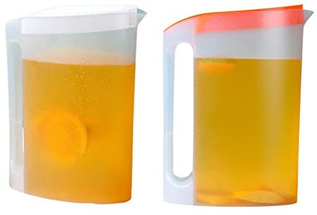 2 Kunststoff mit Deckel, 2,2L Kühlschrankkrug Saftkanne Teekanne Wasserkaraffe mit Griff für Tee, Säfte, Limonade, Milch, Kalte Oder Heiße Getränke, Flasche für Haushalt Picknick