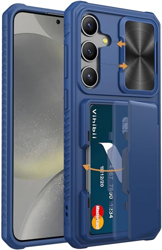 Vihibii pour Samsung S24 Plus Coque avec Cache Objectif & Fentes de Carte, Anti-Chute Téléphone Silicone Portable de Support Housse Compatible avec Samsung Galaxy S24+ / S24 Plus, Bleu