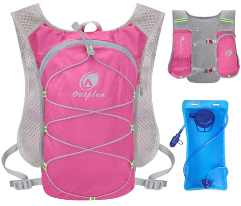 Outplea Sac à Dos Hydratation Marathoner avec Poche à Eau 2 L, Gilet Hydratation Running Ultraléger, Sac Eau Running de Camping Randonnée Trail Sport, Rose