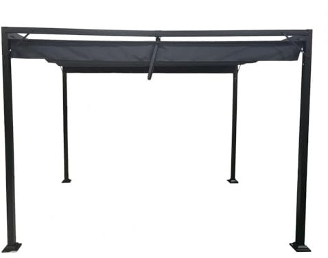 Jack Stonehouse 3 x 2.15m Metal Pergola With Retractable Water-Resistant Roof Canopy Rust Resistant Powder Coated Free-Standing Steel Frame Outdoor Sun Gazebo For BBQ and Family & Friends Parties.