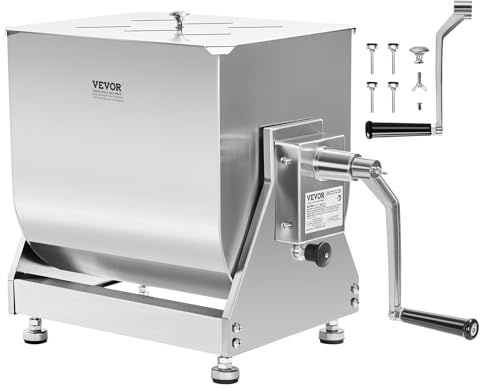 VEVOR Mélangeur à Viande Manuel, Équipement de Traitement de la Viande avec Réservoir Inclinable, Machine à Mélanger pour Chair à Saucisse en Inox, avec Couvercle et Poignée, pour Bœuf Haché