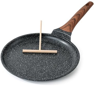 Kordisen Crepe Pan Nonstick, 26cm Dosa Pan with Spreader, Granite Coating Pancake Flat Skillet for Stove Top, Induction Compatible, PFOA Free
