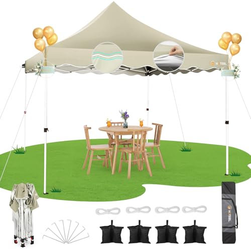 HOTEEL Faltpavillon 3x3 Wasserdicht Stabil Pop Up Pavillon Klappbar 3x3m Winterfest Partyzelt, mit 4 Sandsäcken, 4 Seilen, 4 Heringen und Gewelltem Rand, Verdickte 0,6mm Querrohre, 310cm Hoch, Khaki