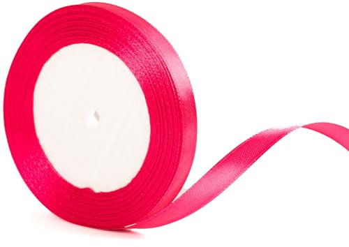 10mm Hot Pink Ribbon for Gift Wrapping 22m, Bright Pink Ribbon Thin Fabric Satin Ribbon for Present Wrapping Ribbon Christmas Cake Hair Bow Bouquet Florist Crafting Wedding Car Decoration Ribbon