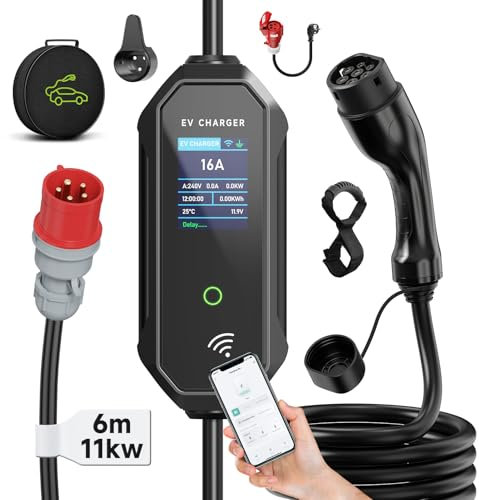 AFYEEV Ladekabel Typ 2, 8-16A, 11kW, 6 Meter, Ladekabel CEE 16A Auf Typ 2, Typ 2 Ladekabel mit Allen Typ 2 Elektro- und Hybridfahrzeugen